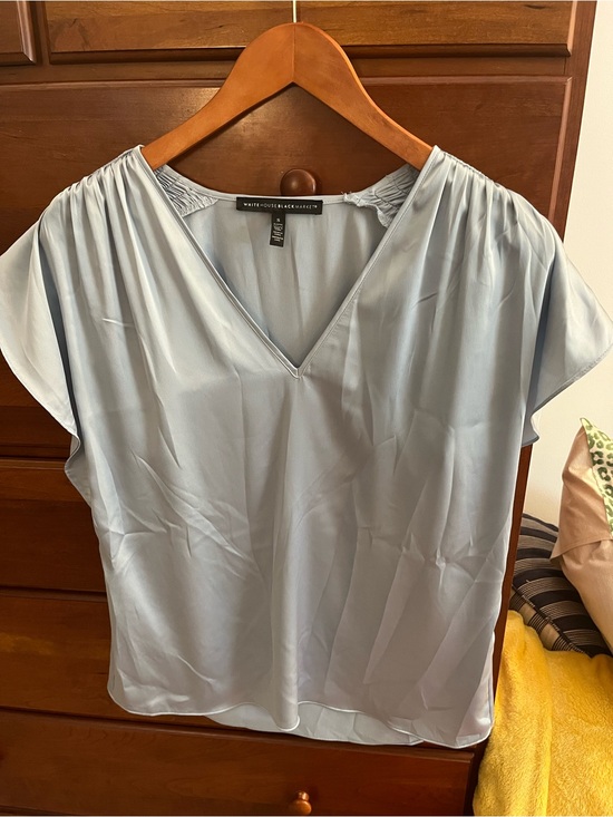 White House Black Market Tops - White House Black Market Pale Blue V-Neck Short Sleeve Blouse